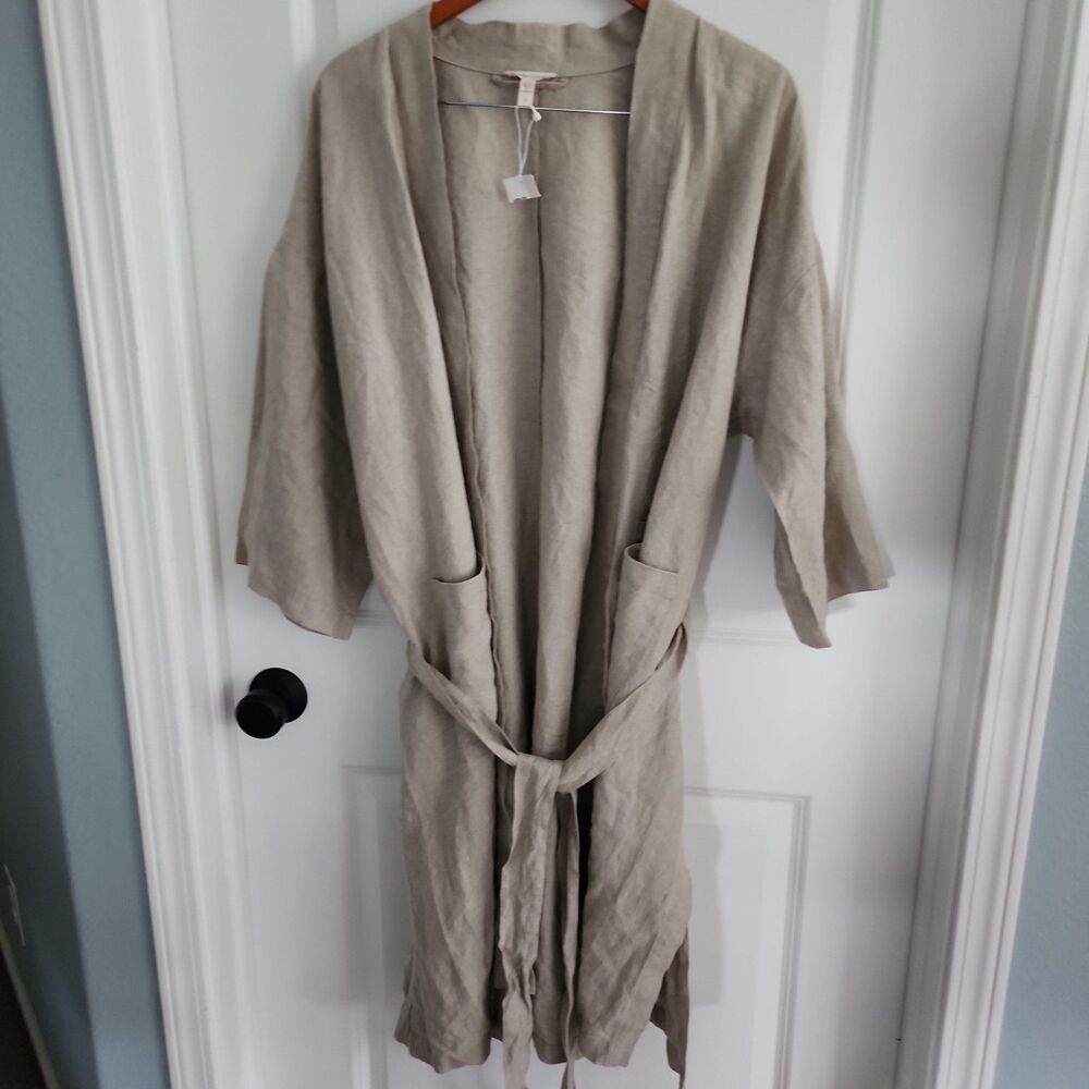 Eileen Fisher Organic Linen Slub Jacket Size 1X Beige Cardigan Belted NWT